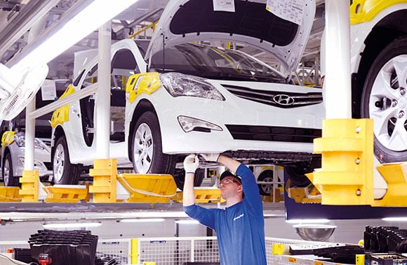 В 2014 году российский завод компании Hyundai Motor продемонстрировал рост объемов производства